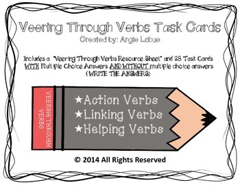 Preview of Verb Task Cards: 28 Task Cards (WITH and WITHOUT Multiple Choice Answer)