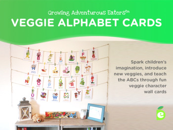Preview of Vegetable Alphabet Card Set, Nursery Decor, Nursery Wall Cards, ABC Flashcards