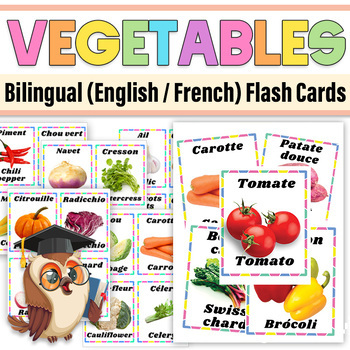Preview of Vegetable  Bilingual (English / French) Flash Cards for k & PreK
