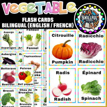 Preview of Vegetable Bilingual (English / French) Flash Cards for k & PreK