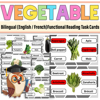 Preview of Vegetable Bilingual (English / French) Functional Reading Task Cards |Vegetable