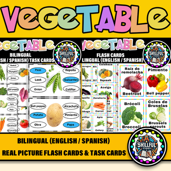 Preview of Vegetable Bilingual (English /Spanish) Flash Cards &  Real PhotoTask Cards