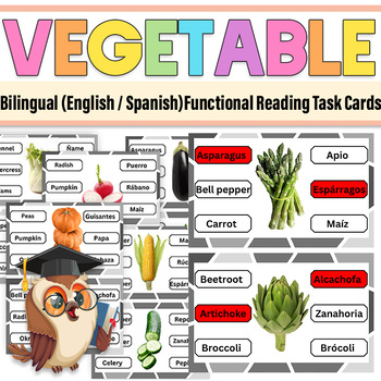 Preview of Vegetable Bilingual (English / Spanish)Functional Reading Task Cards | Vegetable