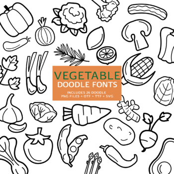 Preview of Vegetable Doodle Fonts, Instant File otf, ttf Font Download, Digital Font Bundle