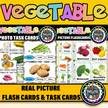 Preview of Vegetable Functional Reading Task Cards & Vegetable Photo Picture 40 Flashcards