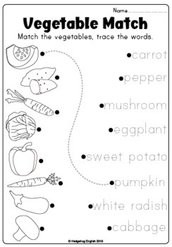 vegetable match worksheet by hedgehog english teachers pay teachers