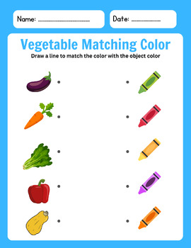 Preview of Vegetable Matching Color Worksheet for Kindergarten