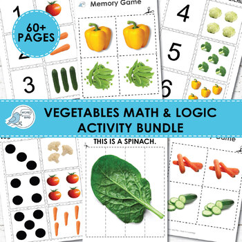 Preview of Vegetable Math & Logic Skills Bundle | Counting, Matching, Memory, Riddles | Pre