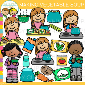 Preview of Cooking Kids Make Vegetable Soup Clip Art