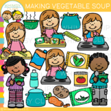 Cooking Kids Make Vegetable Soup Clip Art