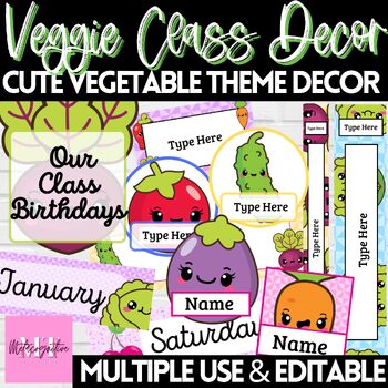 Preview of Vegetable Theme Classroom Decor Display Set & Name Tags