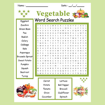 Vegetable Word Search Puzzle Worksheet Activity by DizzyArtStudio