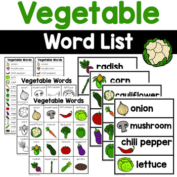 Vegetable Words - Writing Center Word Lists by Renee Dooly | TpT