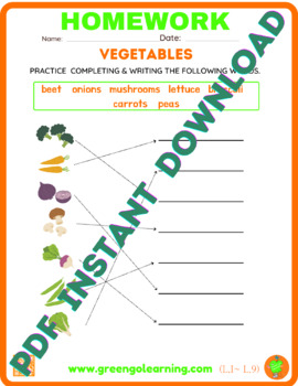 Preview of Vegetables / HOMEWORK / Level I / Lesson 9 (easy to check task)