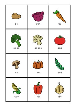 Preview of Vegetables Korean Bingo - Korean to English Vocabulary List