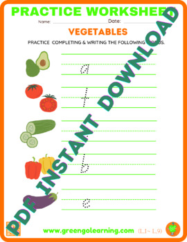 Preview of Vegetables / PRACTICE WORKSHEET / Level I / Lesson 9 - (easy to check task)