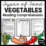 Vegetables Reading Comprehension Worksheet Food Groups My Plate