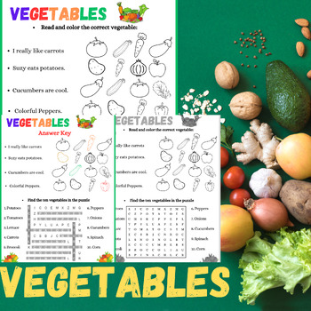 Preview of Vegetables; Vegetables Vocabulary; Vegetables Wordsearch; Nutrition