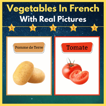 Preview of Vegetables Vocabulary In French With Real Pictures. Printable Flashcards