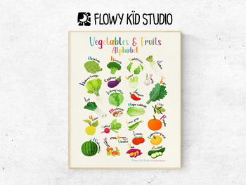Preview of Vegetables and Fruits Alphabet Poster, Educational Print, Instant Download