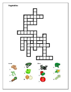 Vegetables in English Crossword by jer520 LLC TPT