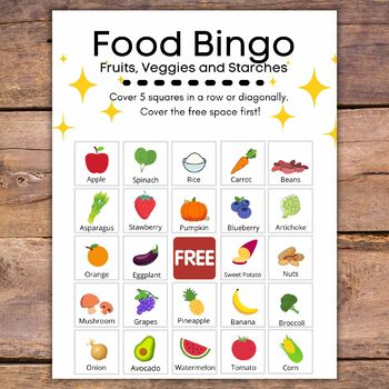 Vegetarian or Vegan Food Bingo Game with Fruits Vegetables and Healthy ...