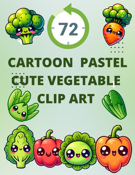 Preview of Veggie Delights: Cartoon Pastel Cute Vegetable Clip Art Collection