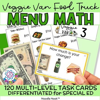 Preview of Veggie Van Menu Math - Money Math Activities (DIFFERENTIATED) Special Ed Ready