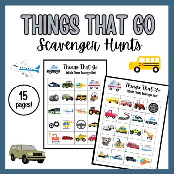 Preview of Vehicle Theme Printable Scavenger Hunt Activity Package