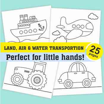 Preview of Vehicle coloring pages for kids, toddlers Printable LAND AIR WATER TRANSPORTION
