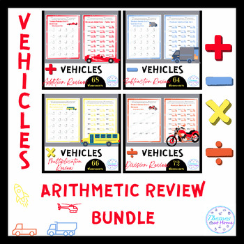 Preview of Vehicles Arithmetic Review Worksheets Bundle
