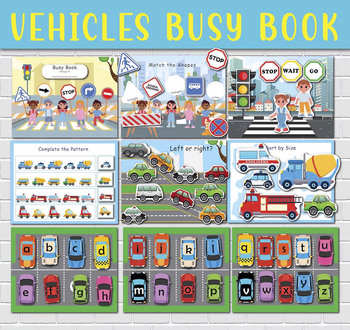 Preview of Vehicles Busy Book Preschool Learning Binder Toddler