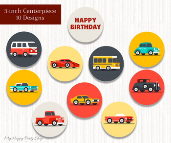 Preview of Vehicles Circle, Bulleting Board, Birthday, Centerpiece, PRINTABLE