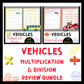 Preview of Vehicles Multiplication & Division Review Worksheets Bundle