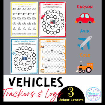 Preview of Vehicles Reading, Homework, and Chore Trackers & Logs