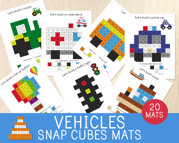 Preview of Vehicles Snap Cubes Mats, Transports Mats, Connecting Cubes, Fine Motor Skills