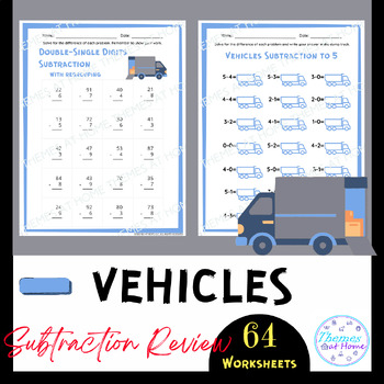 Preview of Vehicles Subtraction Review Worksheets