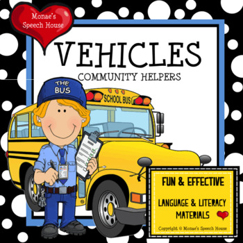 Preview of Vehicles Community Helpers Early Reader Literacy Circle SENSORY BIN PRE-K