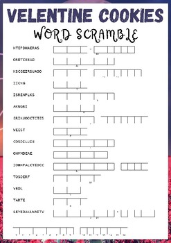 Velentine Cookies No Prep Word scramble puzzle worksheet activity