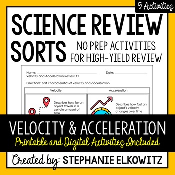 Preview of Velocity, Acceleration & Motion Graphs Review Sort | Printable, Digital & Easel