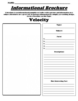 Preview of Velocity "Informational Brochure" Worksheet & WebQuest