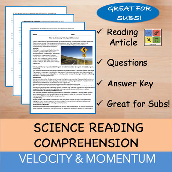 Preview of Velocity & Momentum - Reading Passage and x 10 Questions (EDITABLE)