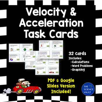 Preview of Velocity and Acceleration Task Cards Word Problems & Graphing