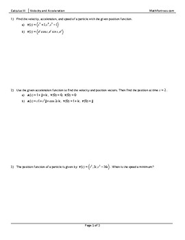 Preview of Velocity and Acceleration Worksheet