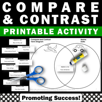 Preview of Venn Diagram Compare and Contrast Graphic Organizer 1st 2nd Grade Cut and Paste
