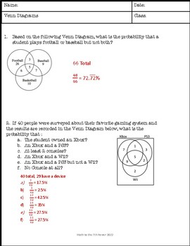 Venn Diagram Worksheet by Math to the Seventh Power | TpT