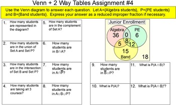 Preview of Venn Diagrams & 2 Way Frequency Tables for PDF and Socrative 4 Assignments