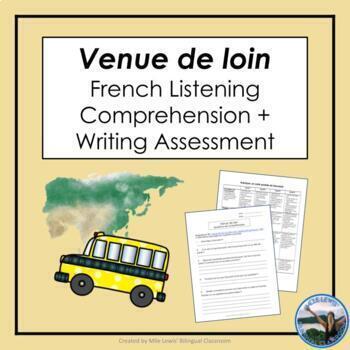 Preview of Venue de loin French Listening Comprehension and Writing Assessment