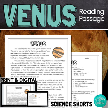 Preview of Venus Reading Comprehension Passage PRINT and DIGITAL