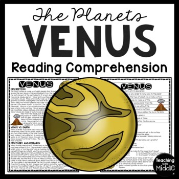 Planet Venus Reading Comprehension Worksheet Solar System